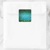 カスタム文字-《写真》ぼけ味グリッター-ティール(緑がかった色) スクエアシール (バッグ)