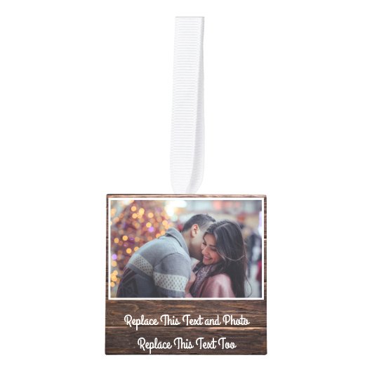 カスタム文字&写真/木製エレガントカントリーウッド キューブオーナメント (正面)