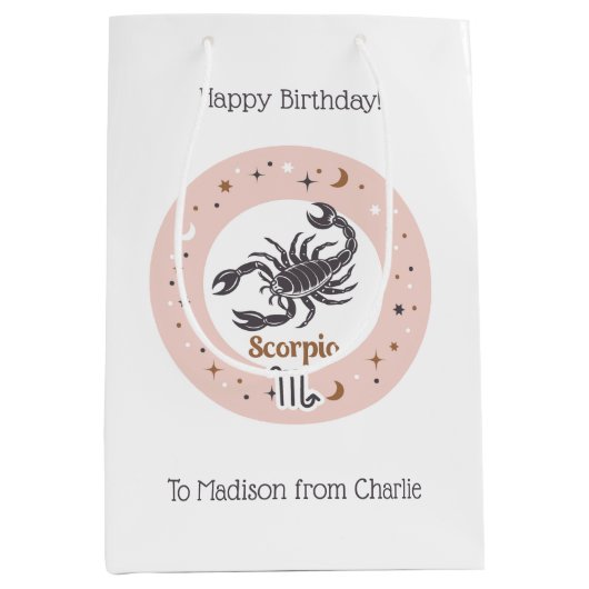カスタム文字〔占星術の〕十二宮図標識蠍座 ミディアムペーパーバッグ (正面)