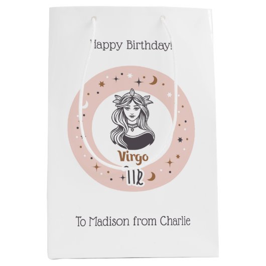 カスタム文字〔占星術の〕十二宮図標識《星座》乙女座 ミディアムペーパーバッグ (正面)