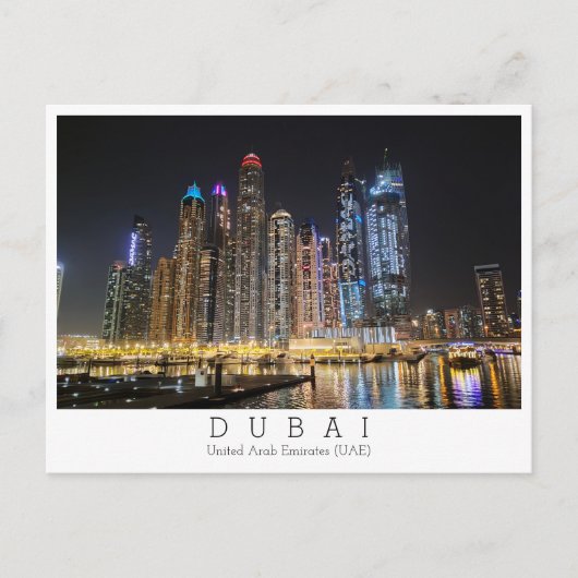 カスタム文字、市街夜景、ドバイアラブ首長国連邦 ポストカード (正面)