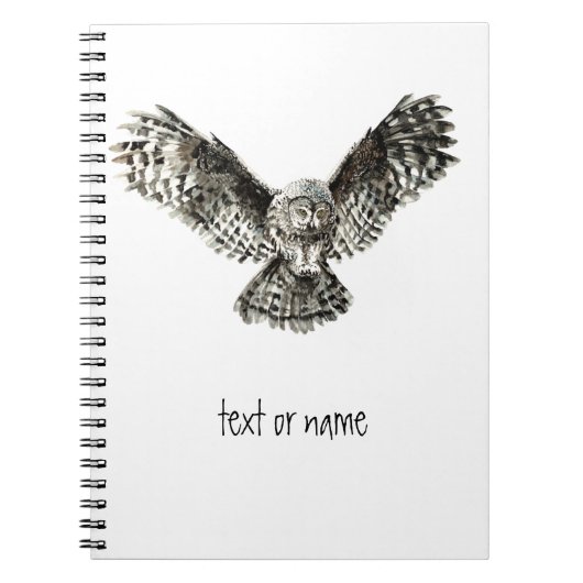カスタム文字，水彩梟，鳥獣，自然 ノートブック (正面)