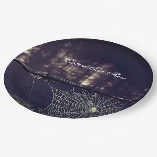カスタム文字/秋不気味フォレスト不気味スパイダーウェブ ペーパープレート (アングル)