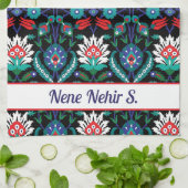 カスタム文字💙 🖤 ❤️美しいイズニクのトルコのパターン キッチンタオル (折り畳み)