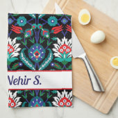 カスタム文字💙 🖤 ❤️美しいイズニクのトルコのパターン キッチンタオル (四つ折り)