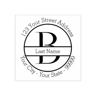 カスタム文字「B」モノグラム名と差出人住所 ラバースタンプ