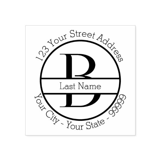 カスタム文字「B」モノグラム名と差出人住所 ラバースタンプ (インプリント)