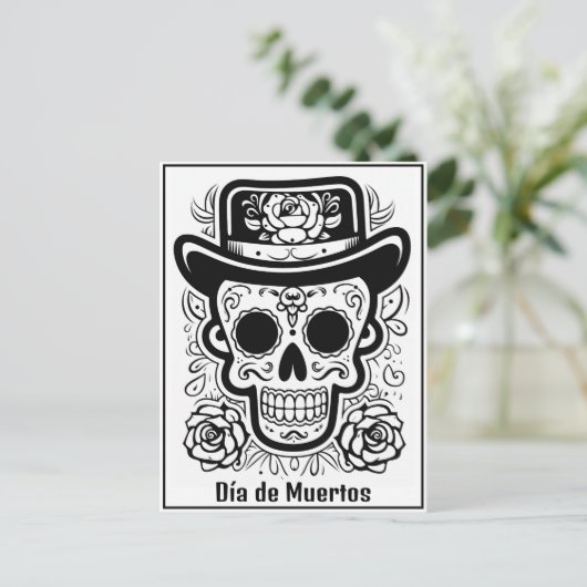 カスタム文字💀 B/W （色あなた自身）ディーアデムエルトス ポストカード (スタンド正面)