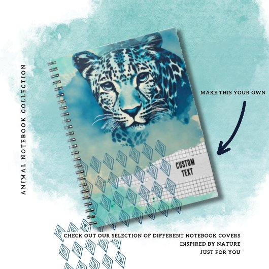 カスタム文字- Blue Leopard Notebook Journal ノートブック