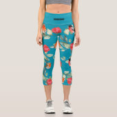 カスタム文字lかわいらしい青パターンlかわいいフローラ カプリレギンス (正面)