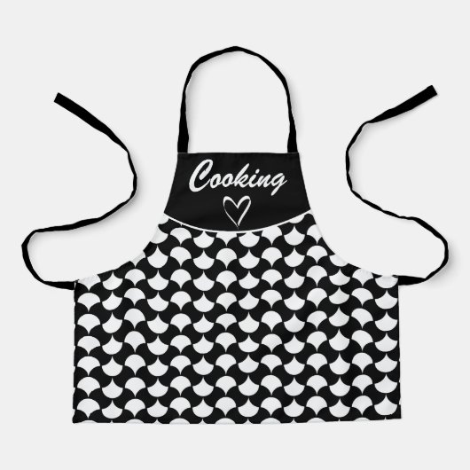 カスタム料理白黒花びらパターン エプロン (正面)