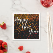 カスタム新年オレンジ色紙吹雪グローオンブラック スタンダードカクテルナプキン (インサイチュ)