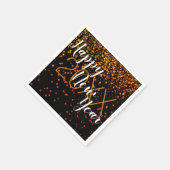 カスタム新年オレンジ色紙吹雪グローオンブラック スタンダードカクテルナプキン (角)