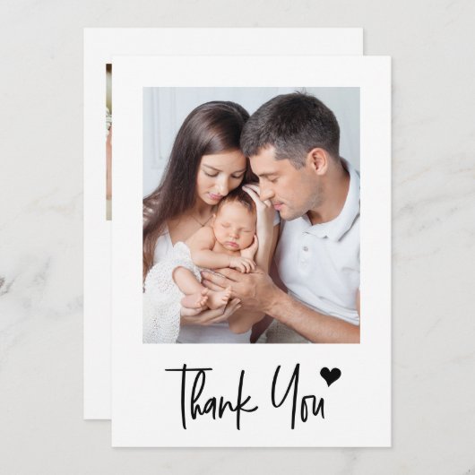 カスタム新生児写真モダンハート赤ちゃんシャワー サンキューカード (正面/裏面)