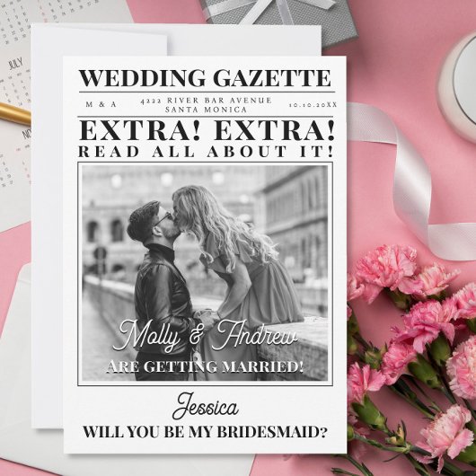 カスタム新聞写真ユニークなブライズメイドの提案 招待状