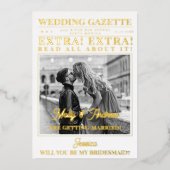 カスタム新聞写真ユニークなブライズメイドの提案 箔招待状 (正面)