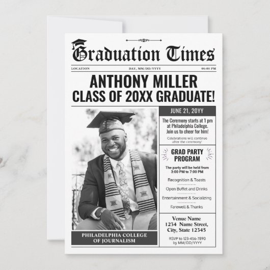 カスタム新聞卒業招待状発表 シーズンカード (正面)