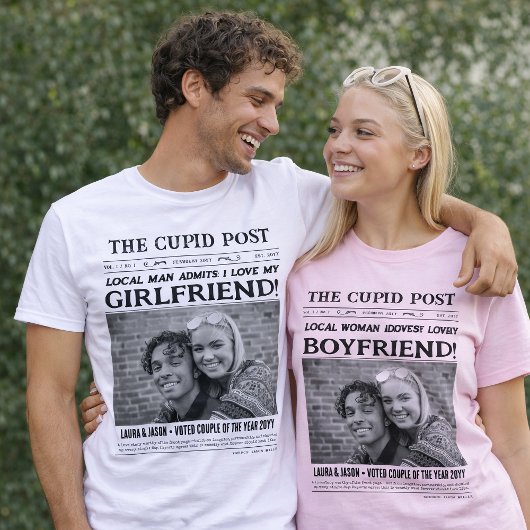 カスタム新聞風デザインの"I LOVE MY GIRLFRIEND"Tシャツ Tシャツ