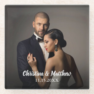 カスタム新郎新婦の写真 ガラスコースター