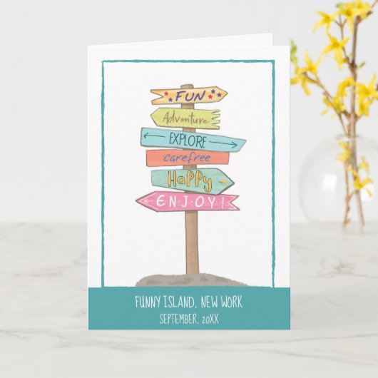 カスタム旅行におもしろいを持つ休暇サイン カード (黄色い花)