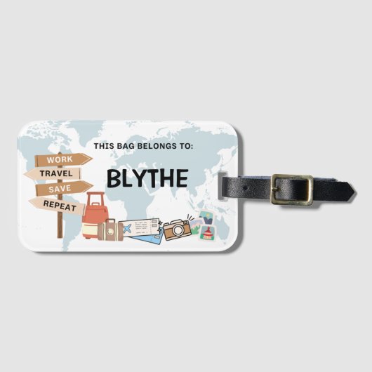 カスタム旅行バッグラベル – 作業、旅行、救繰り返し ラゲッジタグ (正面横)