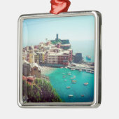 カスタム旅行フォトキープサケ メタルオーナメント (左)