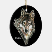 カスタム日付または文字ウルフヘッドロゴウォーターカラーアート セラミックオーナメント (右)