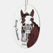 カスタム日付クリスマスおもしろい馬マンガ動物 セラミックオーナメント (左)