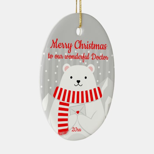 カスタム日付クリスマス極熊かわいい私たちの医者 セラミックオーナメント (右)