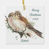 カスタム日付クリスマス水の色ケストレル、《鳥》ハヤブサ セラミックオーナメント (正面)