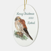 カスタム日付クリスマス水の色ケストレル、《鳥》ハヤブサ セラミックオーナメント (左)