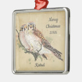 カスタム日付クリスマス水の色ケストレル、《鳥》ハヤブサ メタルオーナメント (左)