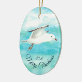 カスタム日付クリスマス水の色シーガルバード セラミックオーナメント (左)