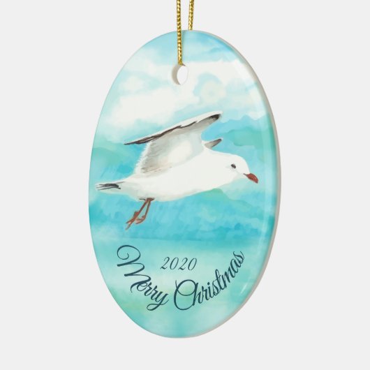 カスタム日付クリスマス水の色シーガルバード セラミックオーナメント (左)