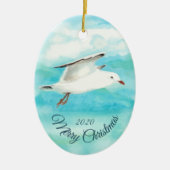 カスタム日付クリスマス水の色シーガルバード セラミックオーナメント (正面)