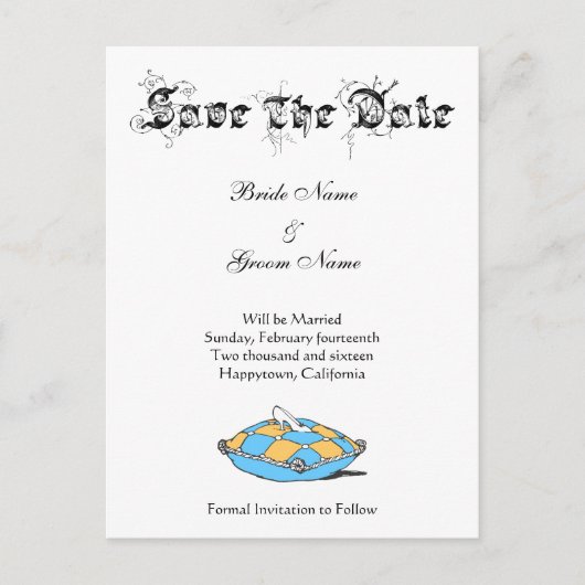 カスタム日付シンデレラスリッパをティール(緑がかった色)に保存 案内ポストカード (正面)