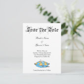 カスタム日付シンデレラスリッパをティール(緑がかった色)に保存 案内ポストカード (スタンド正面)