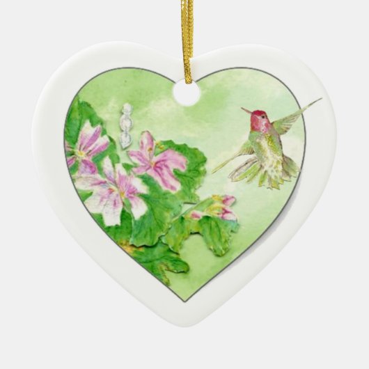 カスタム日付ハミングバードウォーター色の鳥、動物 セラミックオーナメント (正面)