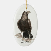 カスタム日付レイブン、鳥の水の色の動物 セラミックオーナメント (右)