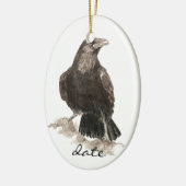 カスタム日付レイブン、鳥の水の色の動物 セラミックオーナメント (左)