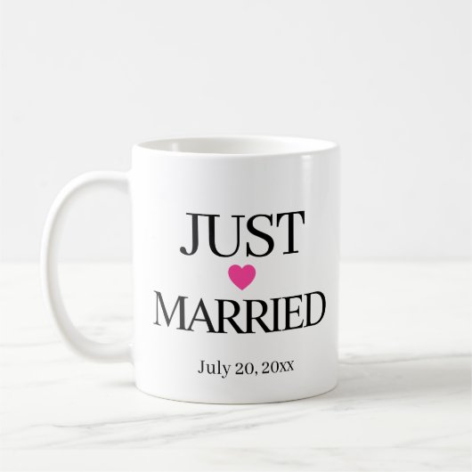 カスタム日付入り Just Married コーヒーマグカップ (左)