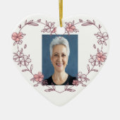 カスタム日付写真水彩花 セラミックオーナメント (正面)