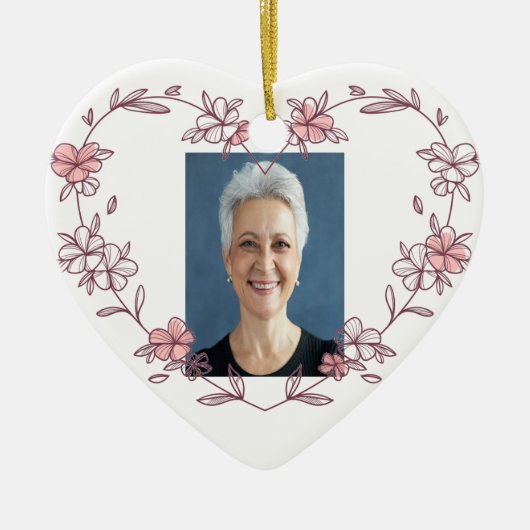 カスタム日付写真水彩花 セラミックオーナメント (正面)