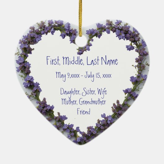 カスタム日付写真水彩花 セラミックオーナメント (裏面)