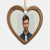 カスタム日付名前フォトポリッシュウッドハート セラミックオーナメント (右)