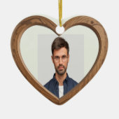 カスタム日付名前フォトポリッシュウッドハート セラミックオーナメント (正面)