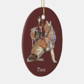 カスタム日付水の色ハウリングコヨーテスアニマル セラミックオーナメント (右)