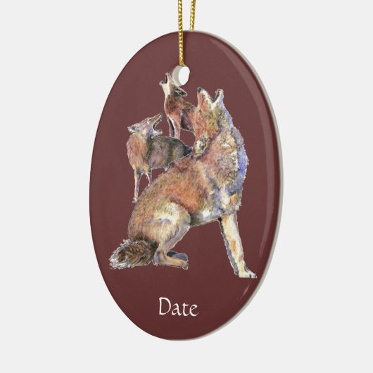カスタム日付水の色ハウリングコヨーテスアニマル セラミックオーナメント (左)