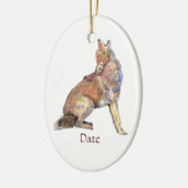 カスタム日付水の色ハウリングコヨーテスアニマル セラミックオーナメント (左)