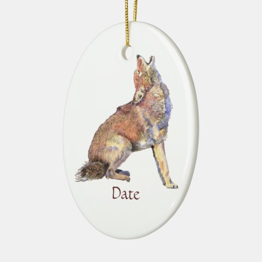 カスタム日付水の色ハウリングコヨーテスアニマル セラミックオーナメント (左)